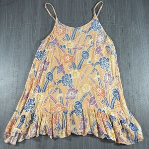 urban outfitters orange floral ruffle hem sleeveless sun dress Large